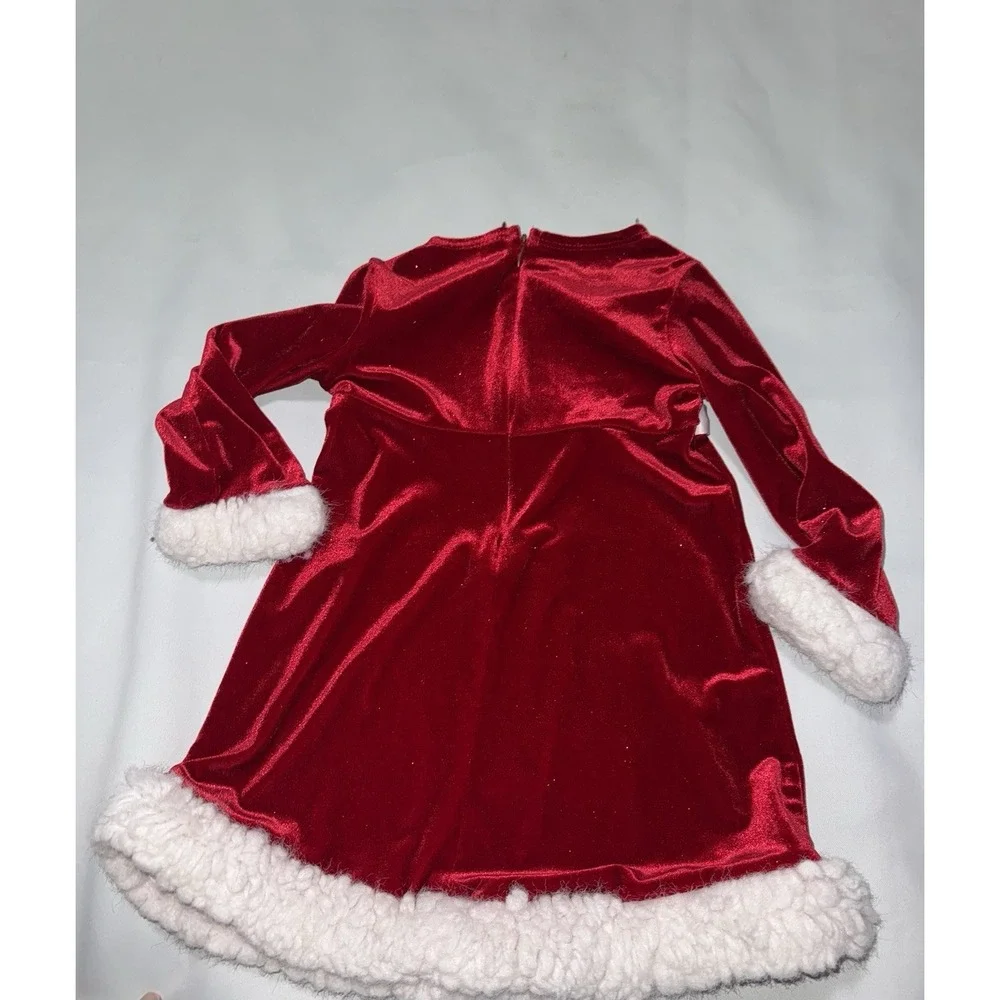 ASHLEY ANN holiday dress Girl's Size‎ 24 M Red Sparkle Faux Fur Trim